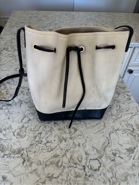 Mansur Gavriel Handbags - Mansur Gabriel Canvas Bucket Bag - Cream with Black Trim